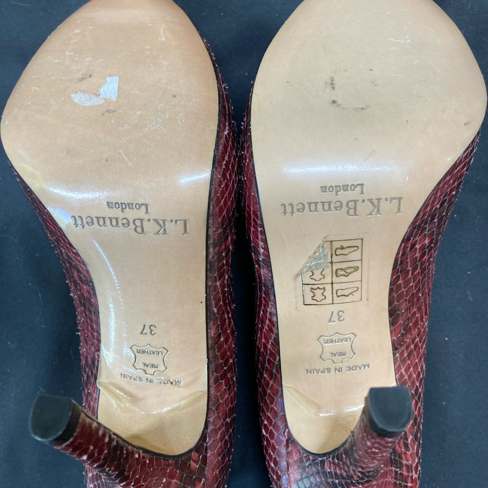 L K Bennett Leather Snake Print Heels Red Brown Size 37 UK4 Brand New w Dustbag - Picture 7 of 7